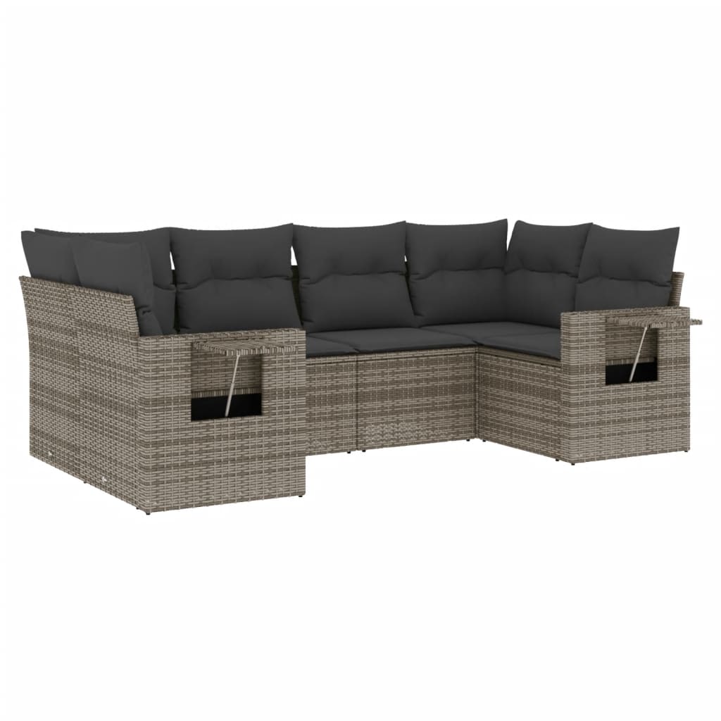 vidaXL 6-delige Loungeset met kussens poly rattan grijs