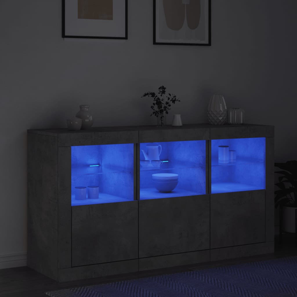 vidaXL Dressoir met LED-verlichting 123x37x67 cm betongrijs