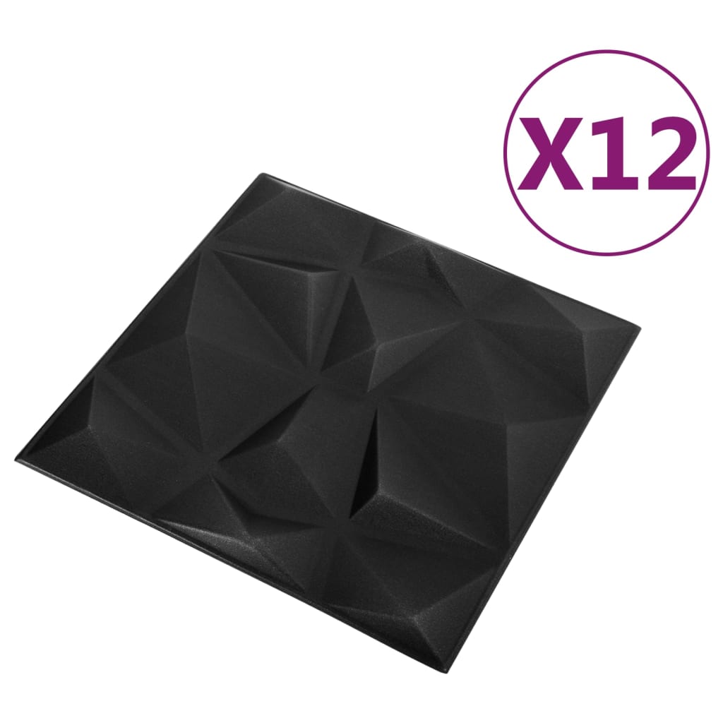 vidaXL 12 st Wandpanelen 3D diamant 3 m² 50x50 cm zwart