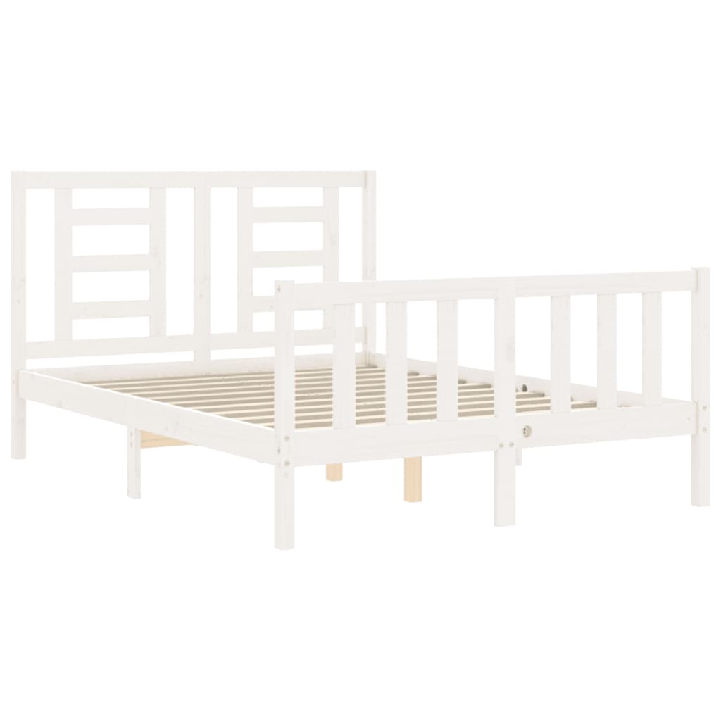 vidaXL Bedframe met hoofdbord massief hout wit 140x200 cm