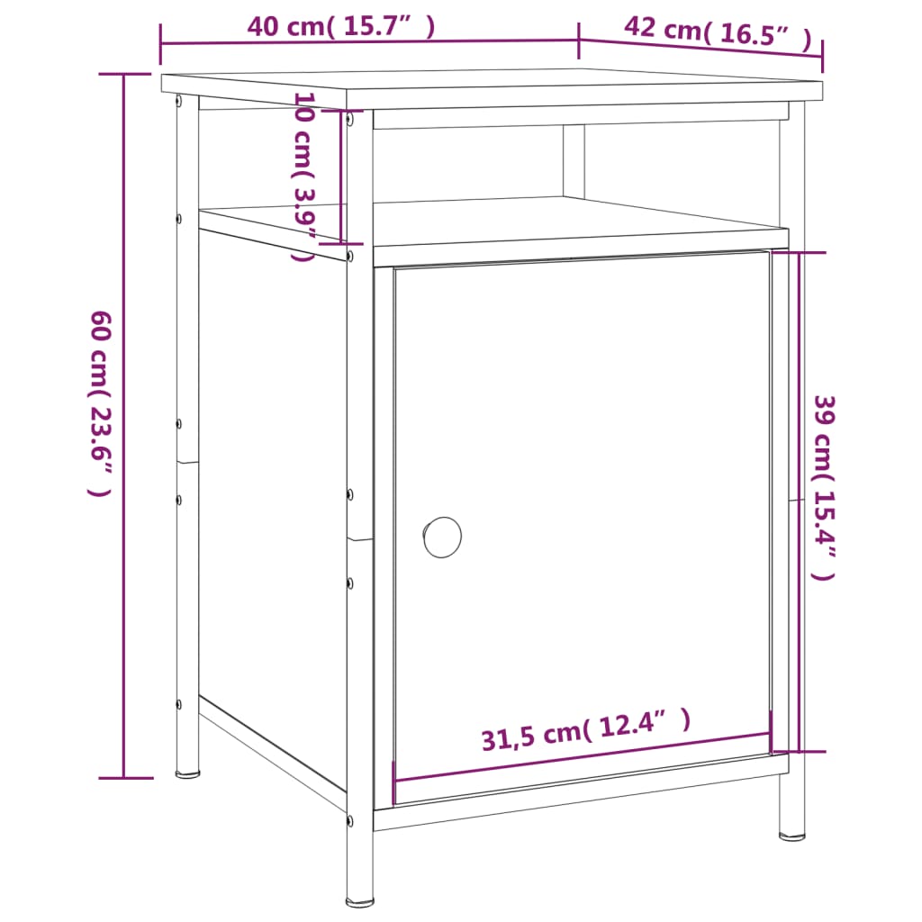 vidaXL Nachtkastjes 2 st 40x42x60 cm bewerkt hout gerookt eikenkleurig