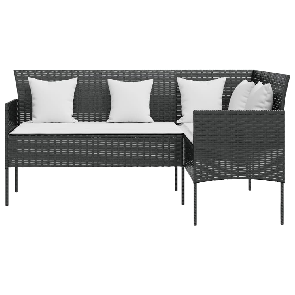 vidaXL Loungebank met kussens L-vormig poly rattan zwart