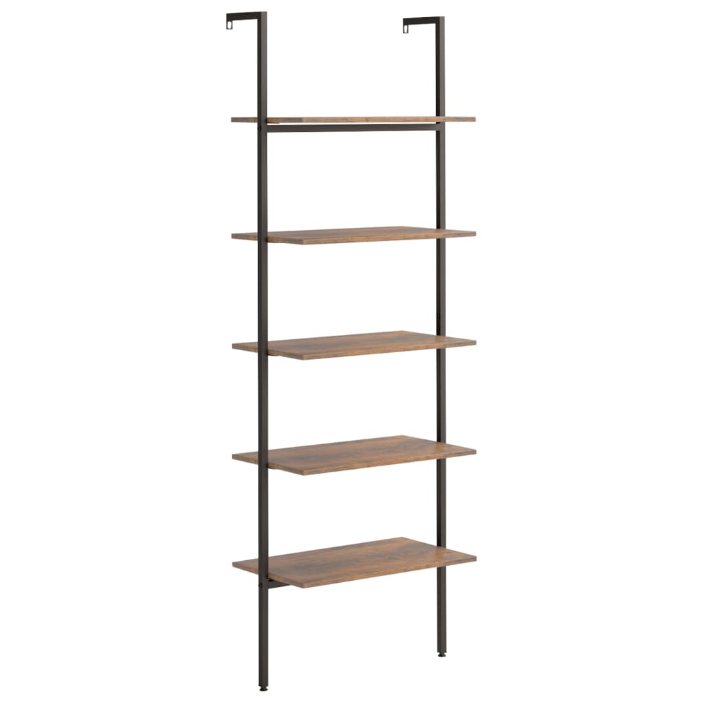 vidaXL Ladderrek met 5 schappen 64x35x185 cm donkerbruin en zwart