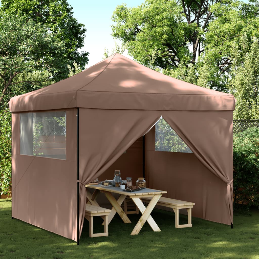 vidaXL Partytent inklapbaar pop-up met 4 zijwanden bruin