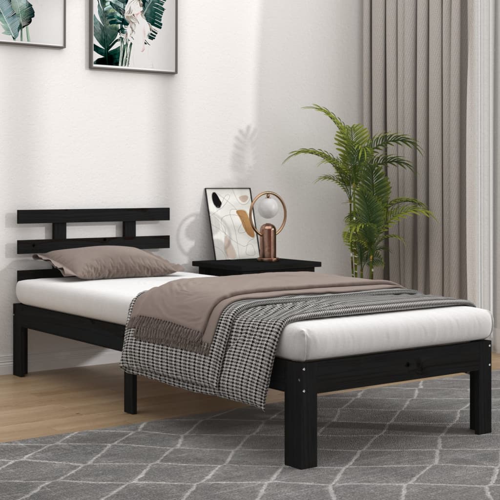 vidaXL Bedframe massief hout zwart 90x190 cm