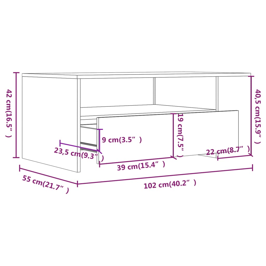 vidaXL Salontafel 102x55x42 cm bewerkt hout zwart