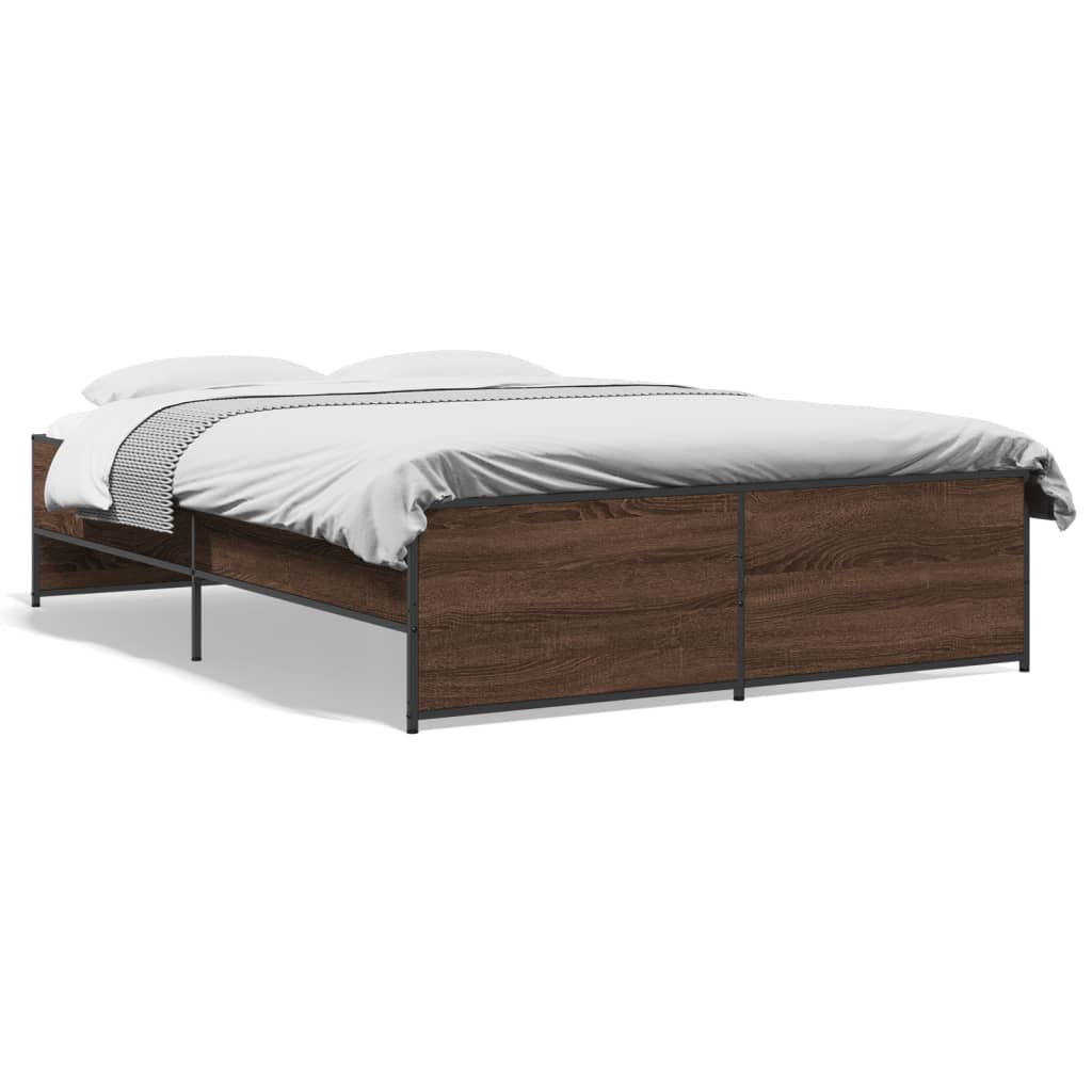 vidaXL Bedframe bewerkt hout metaal bruin eikenkleur 135x190 cm