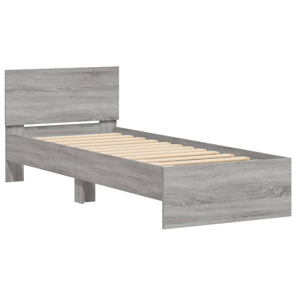vidaXL Bedframe met hoofdbord bewerkt hout grijs sonoma 75x190 cm