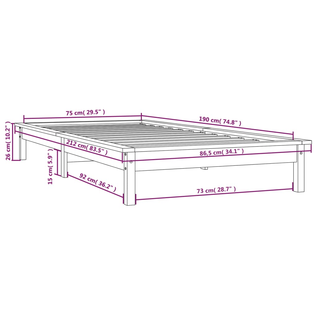 vidaXL Bedframe massief hout honingbruin 75x190 cm