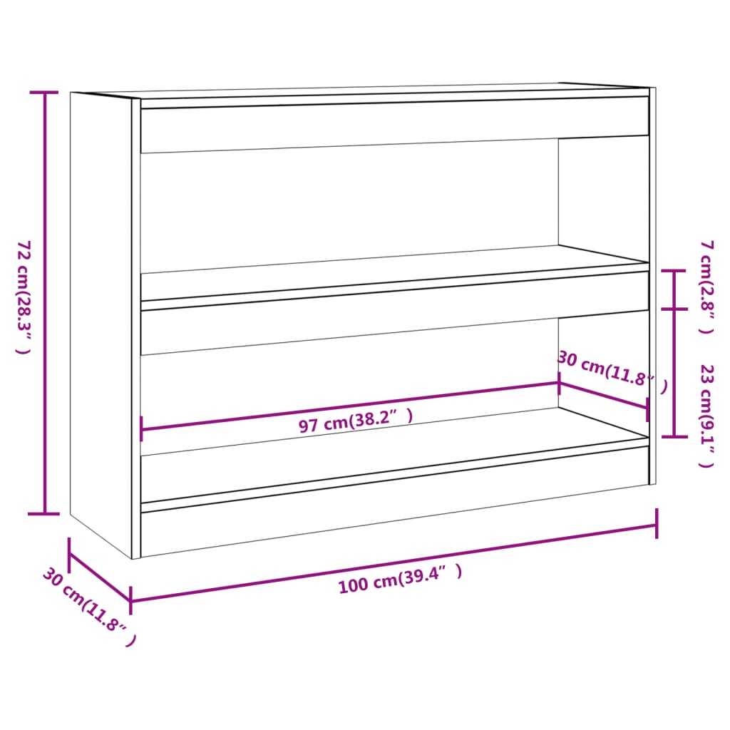 vidaXL Boekenkast/kamerscherm 100x30x72 cm hoogglans wit