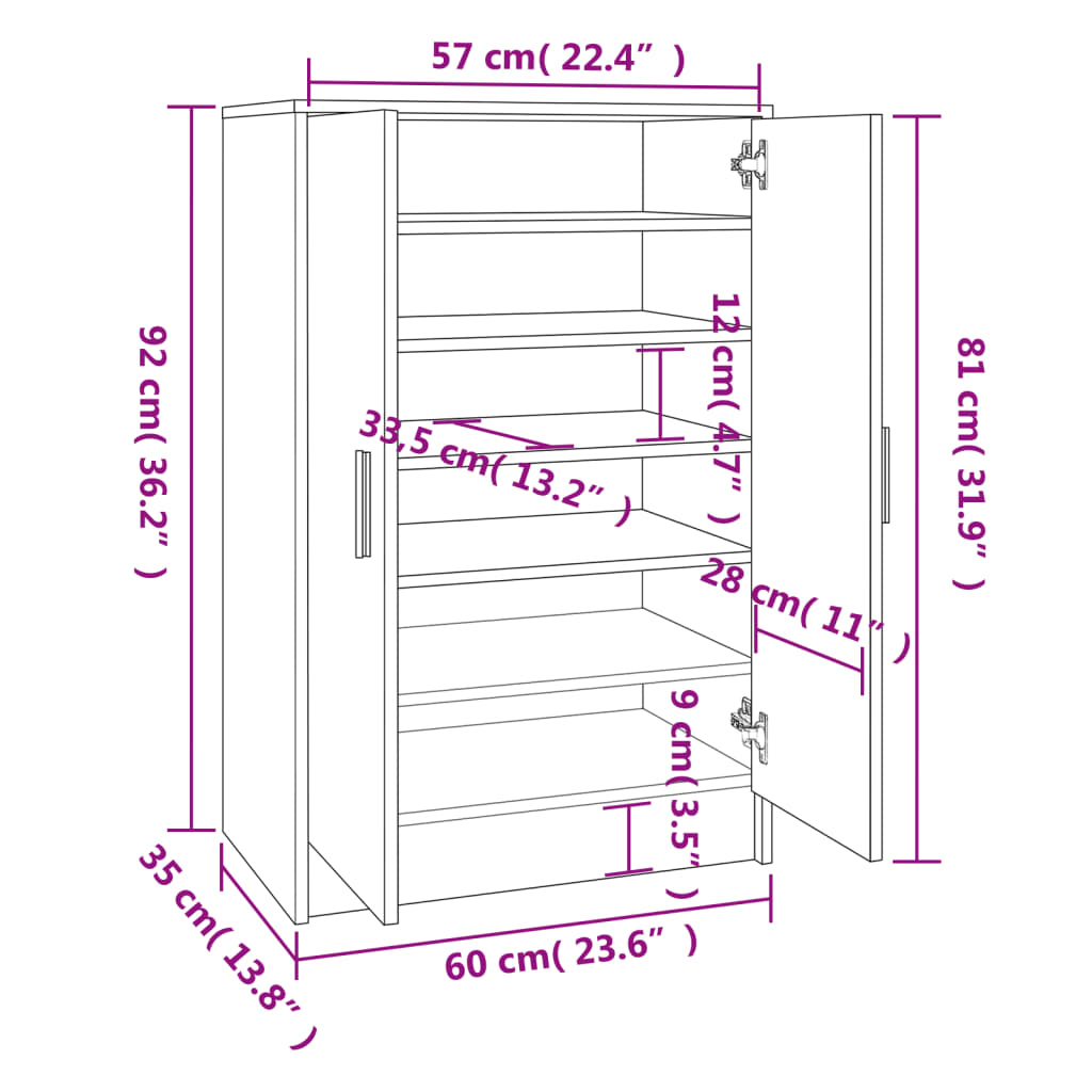 vidaXL Schoenenkast 60x35x92 cm bewerkt hout wit