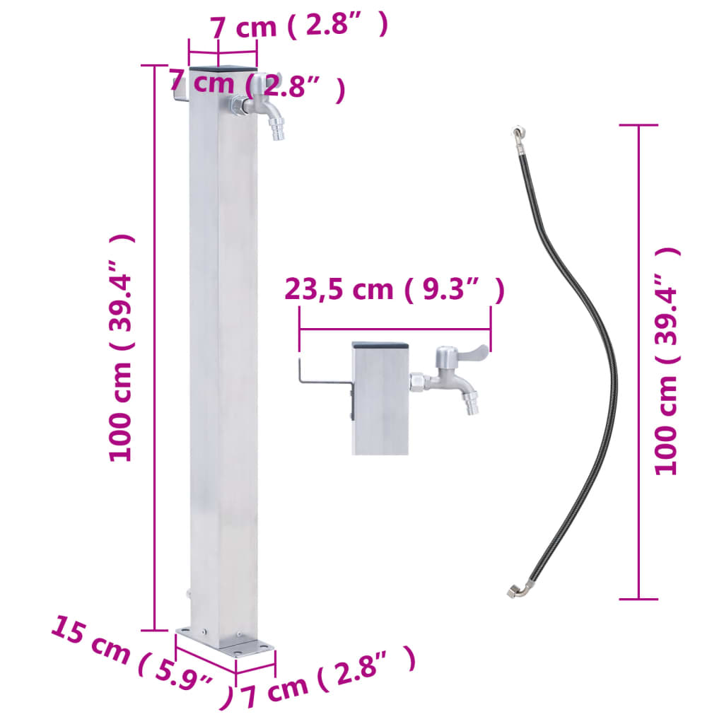 vidaXL Waterzuil vierkant 100 cm roestvrij staal