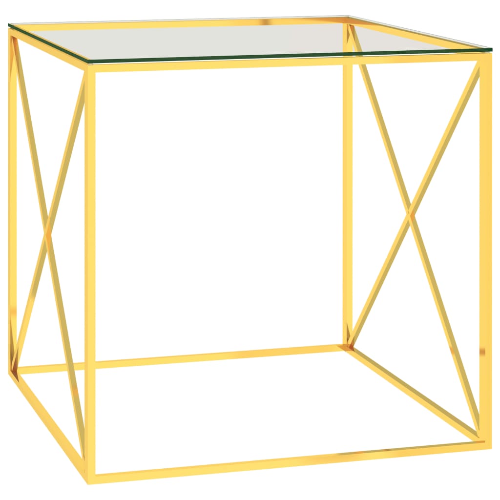 vidaXL Salontafel 55x55x55 cm roestvrij staal en glas goudkleurig