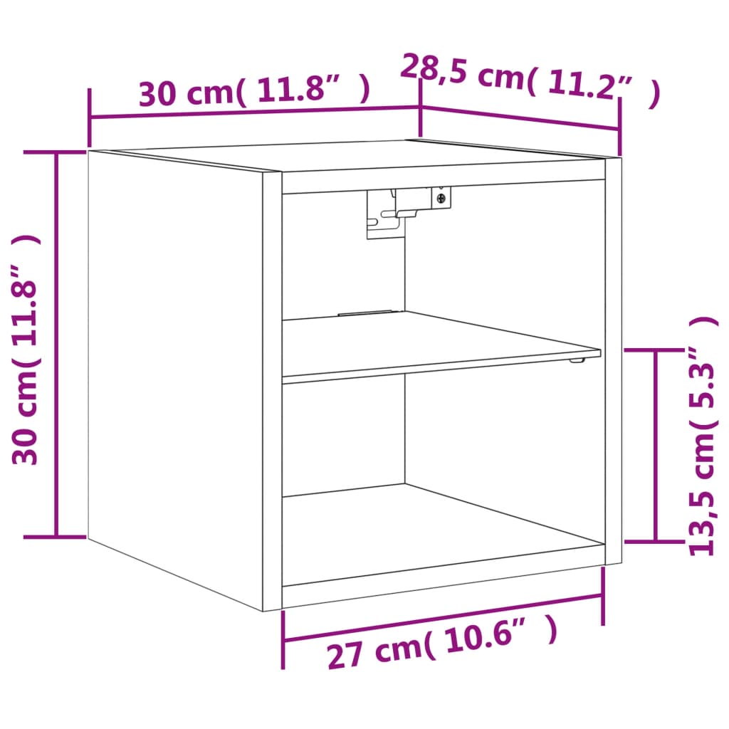 vidaXL Tv-wandmeubel met LED-verlichting 30x28,5x30 cm sonoma eiken