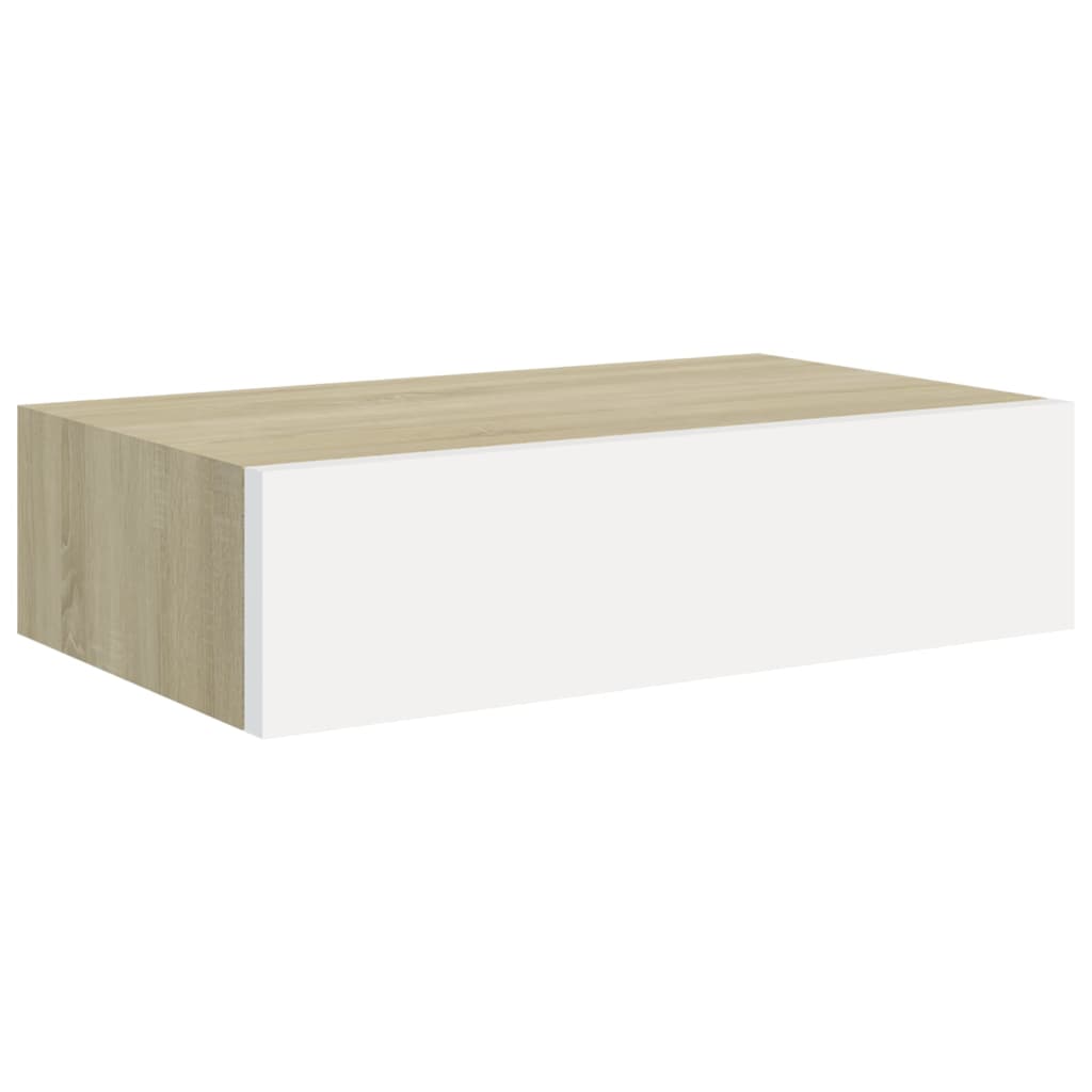 vidaXL Wandschap met lade 40x23,5x10 cm MDF eikenkleurig en wit