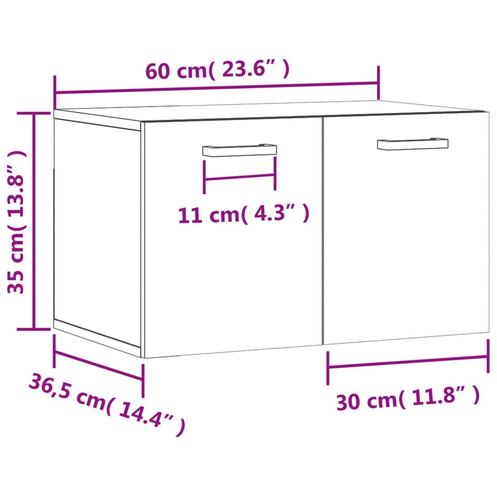 vidaXL Wandkast 60x36,5x35 cm bewerkt hout gerookt eikenkleurig