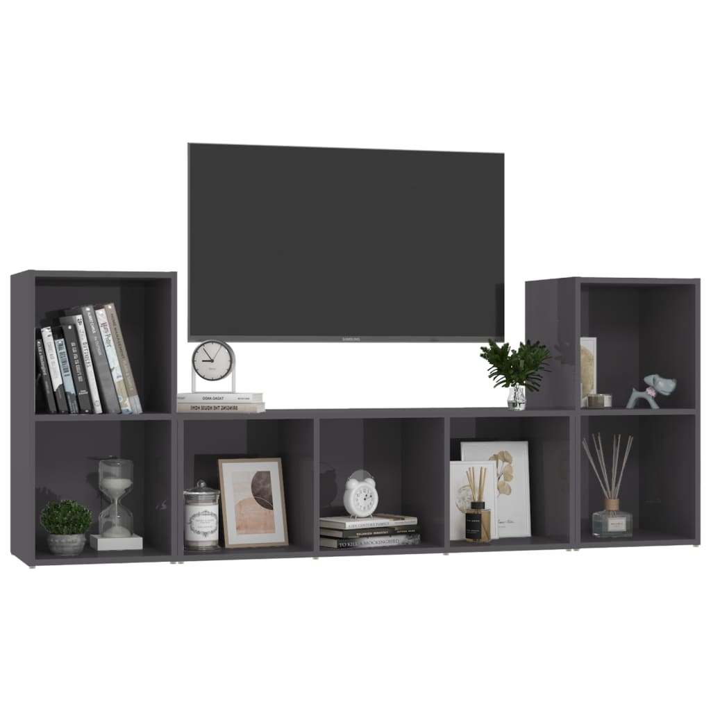 vidaXL 3-delige Tv-meubelset bewerkt hout hoogglans grijs