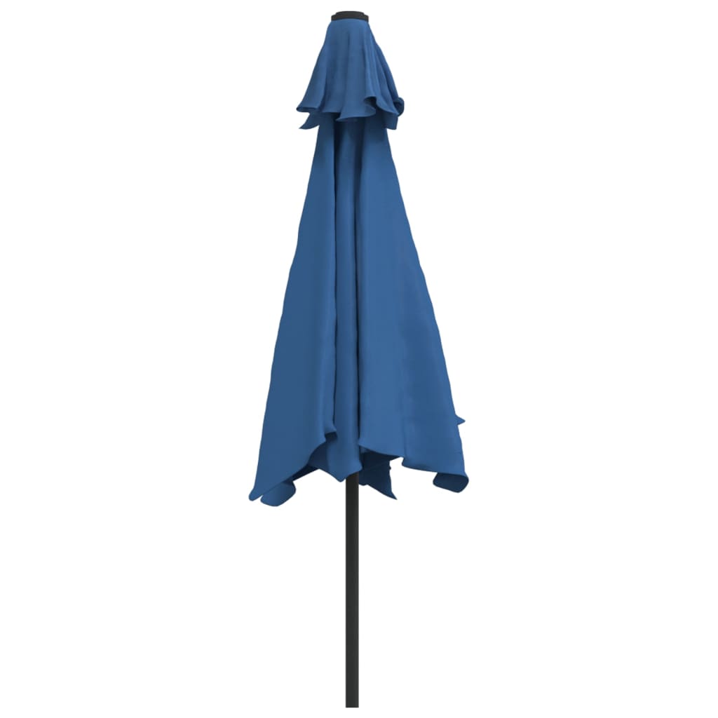 vidaXL Parasol met LED-verlichting en stalen paal 300 cm azuurblauw