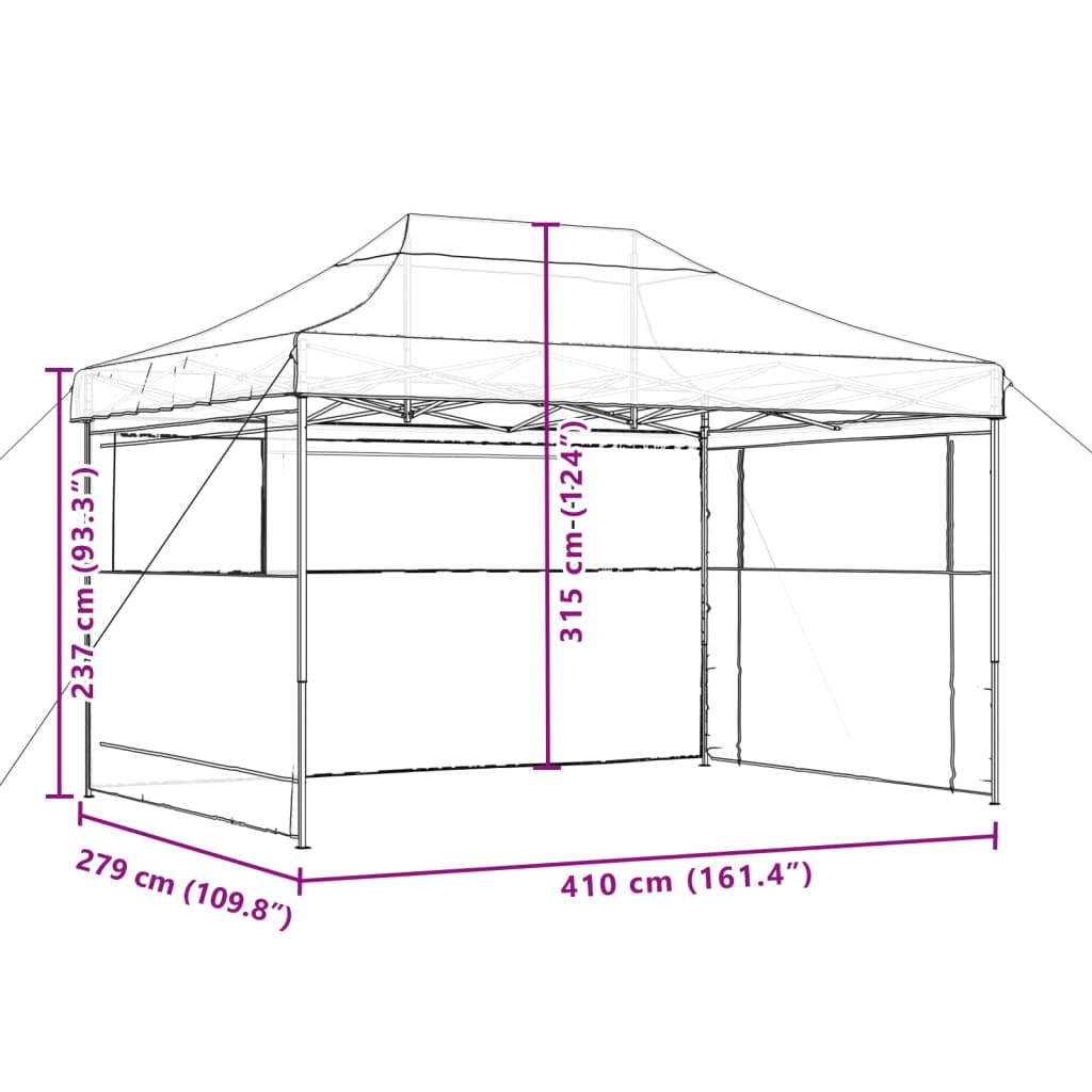 vidaXL Partytent inklapbaar pop-up met 3 zijwanden beige