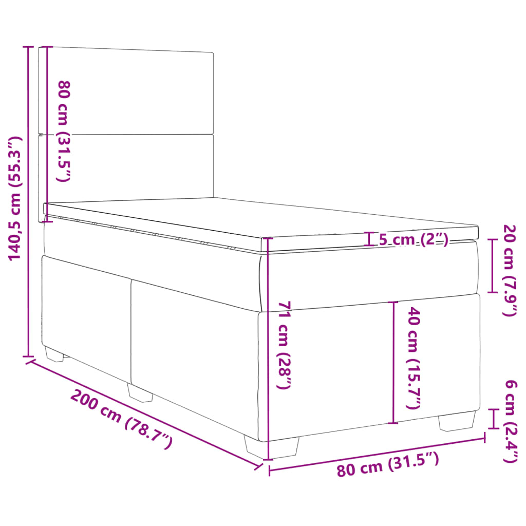 vidaXL Boxspring met matras fluweel donkergrijs 80x200 cm