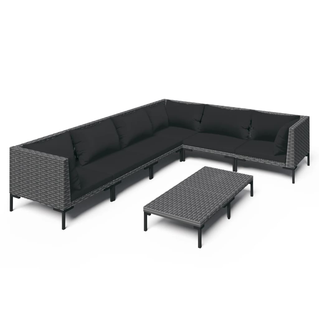 vidaXL 7-delige Loungeset met kussens poly rattan donkergrijs