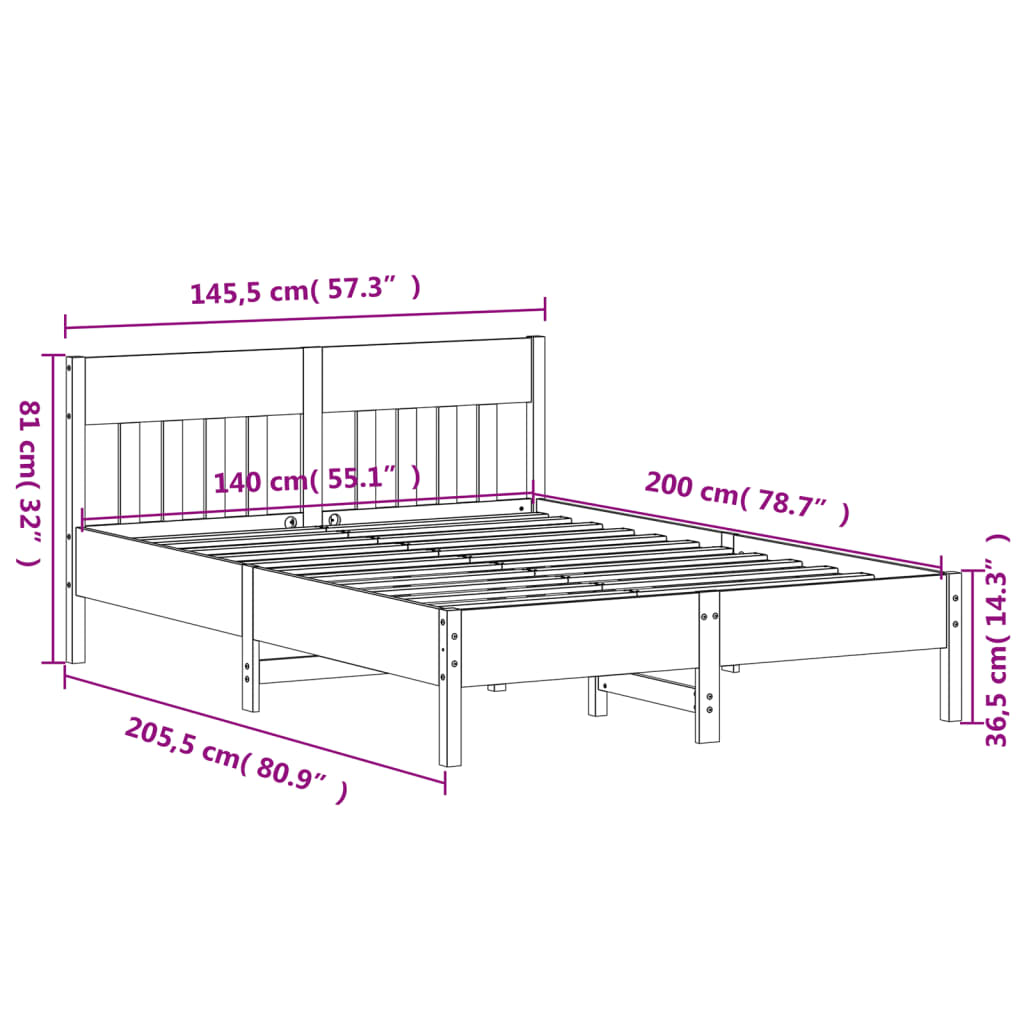 vidaXL Bedframe zonder matras massief grenenhout wasbruin 140x200 cm