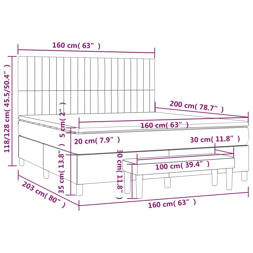 vidaXL Boxspring met matras stof donkerbruin 160x200 cm