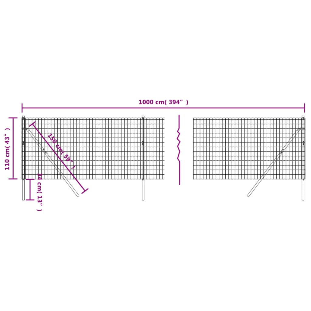 vidaXL Draadgaashek 1,1x10 m gegalvaniseerd staal antracietkleurig