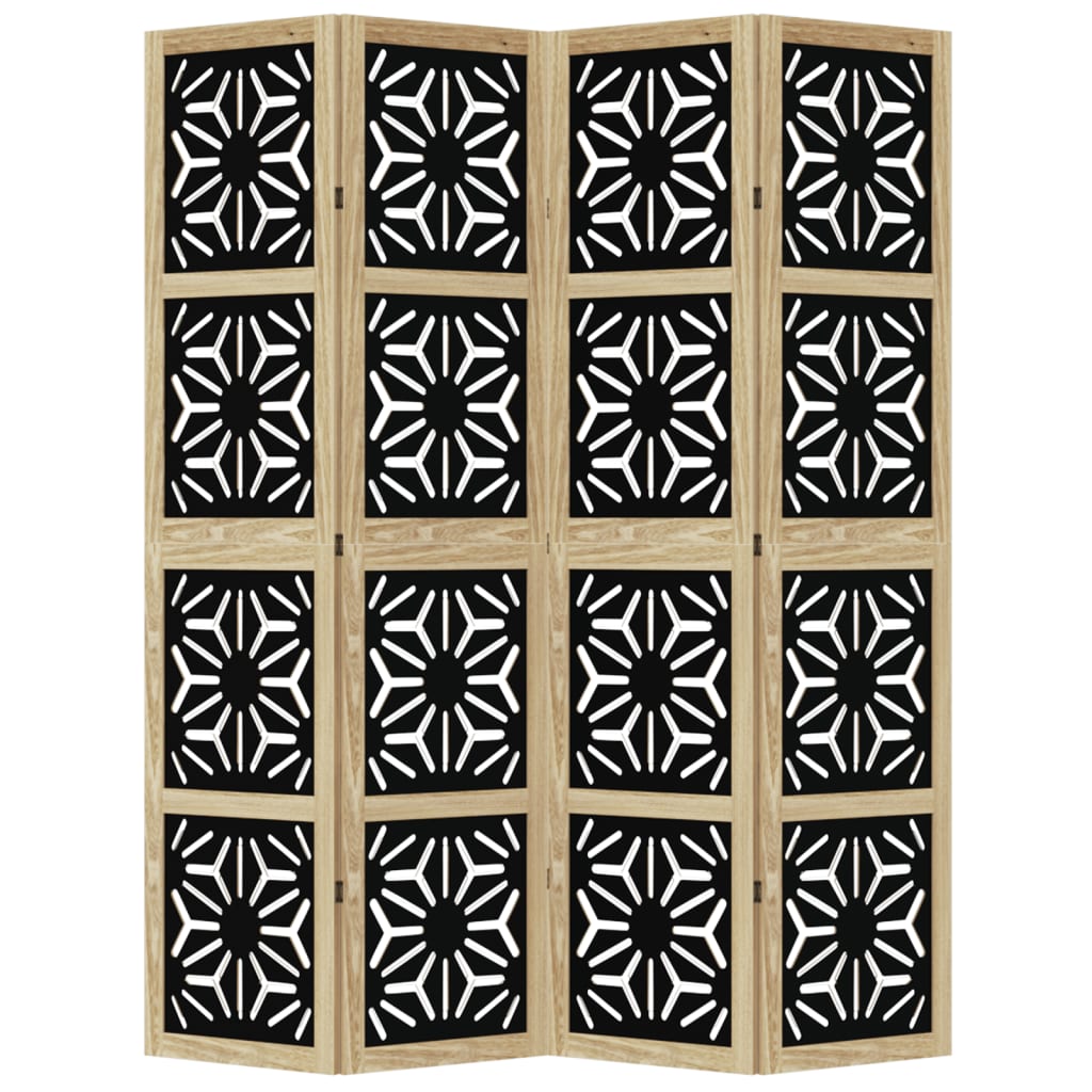 vidaXL Kamerscherm met 4 panelen massief paulowniahout bruin en zwart