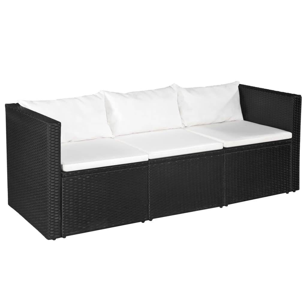 vidaXL 3-delige Loungeset poly rattan zwart en wit