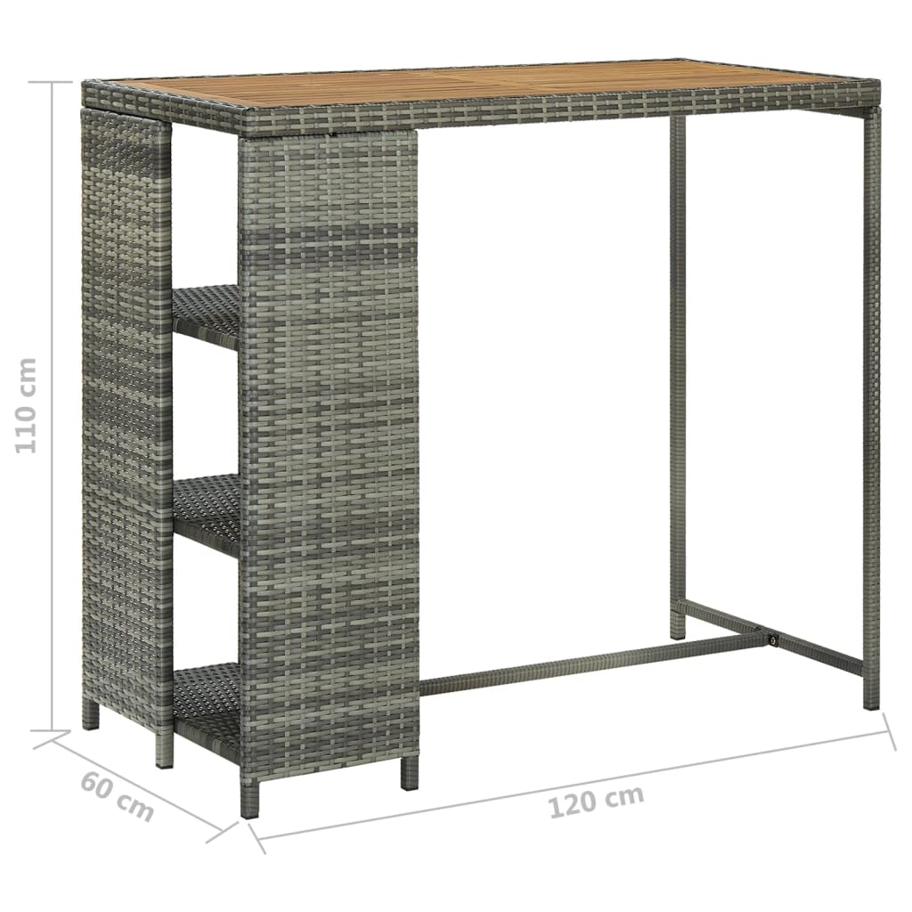 vidaXL Bartafel met opbergrek 120x60x110 cm poly rattan grijs