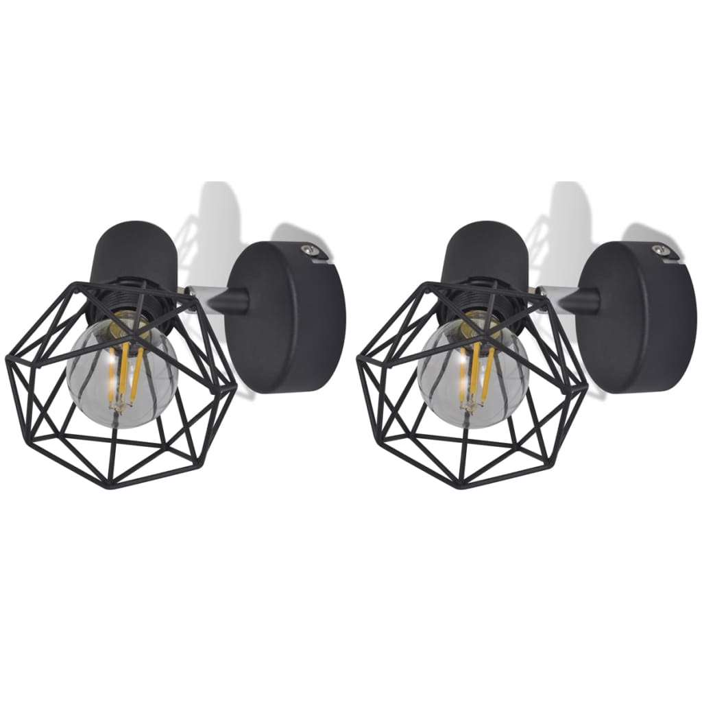 vidaXL Wandlampen 2 st met LED industriële stijl zwart
