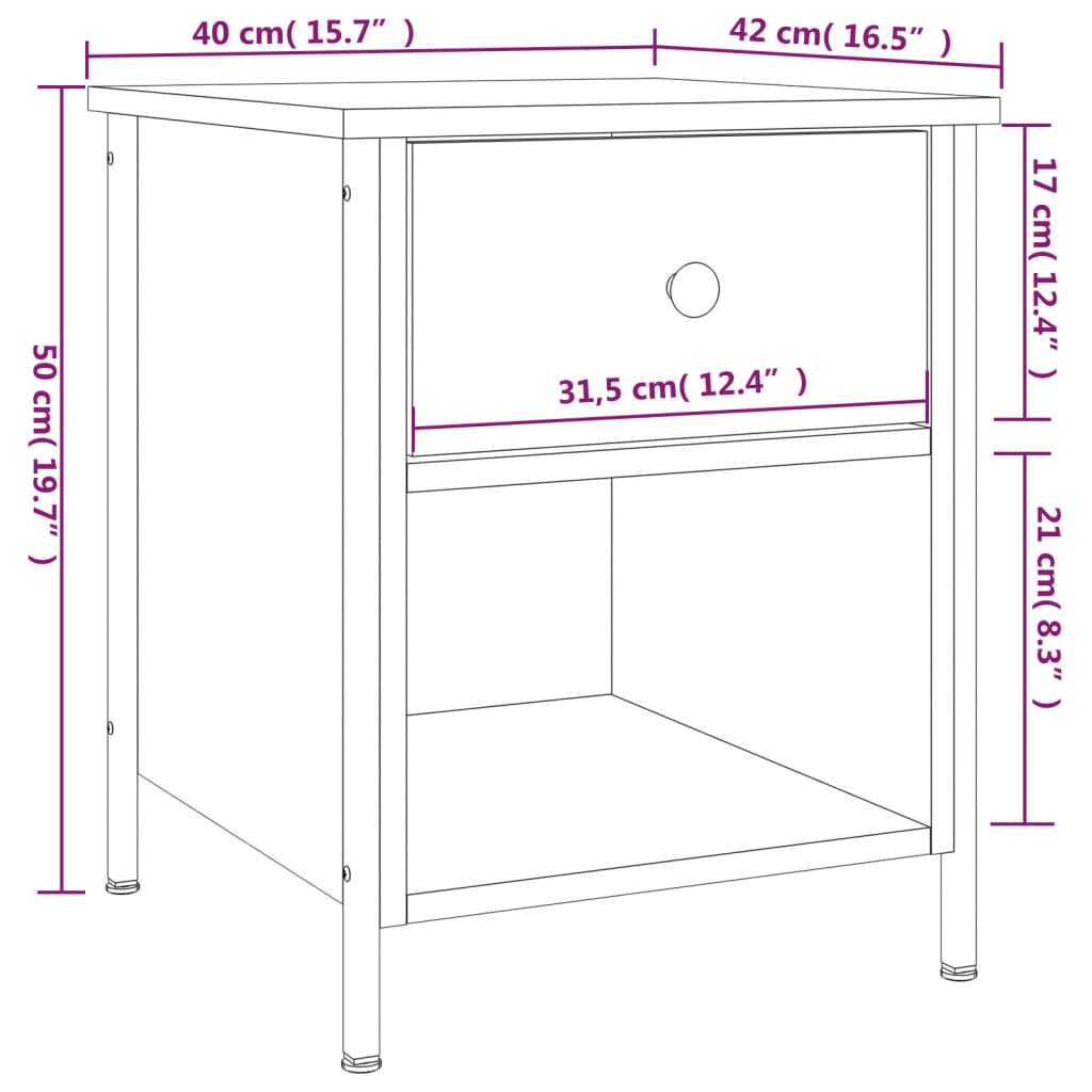 vidaXL Nachtkastjes 2 st 40x42x50 cm bewerkt hout sonoma eikenkleurig