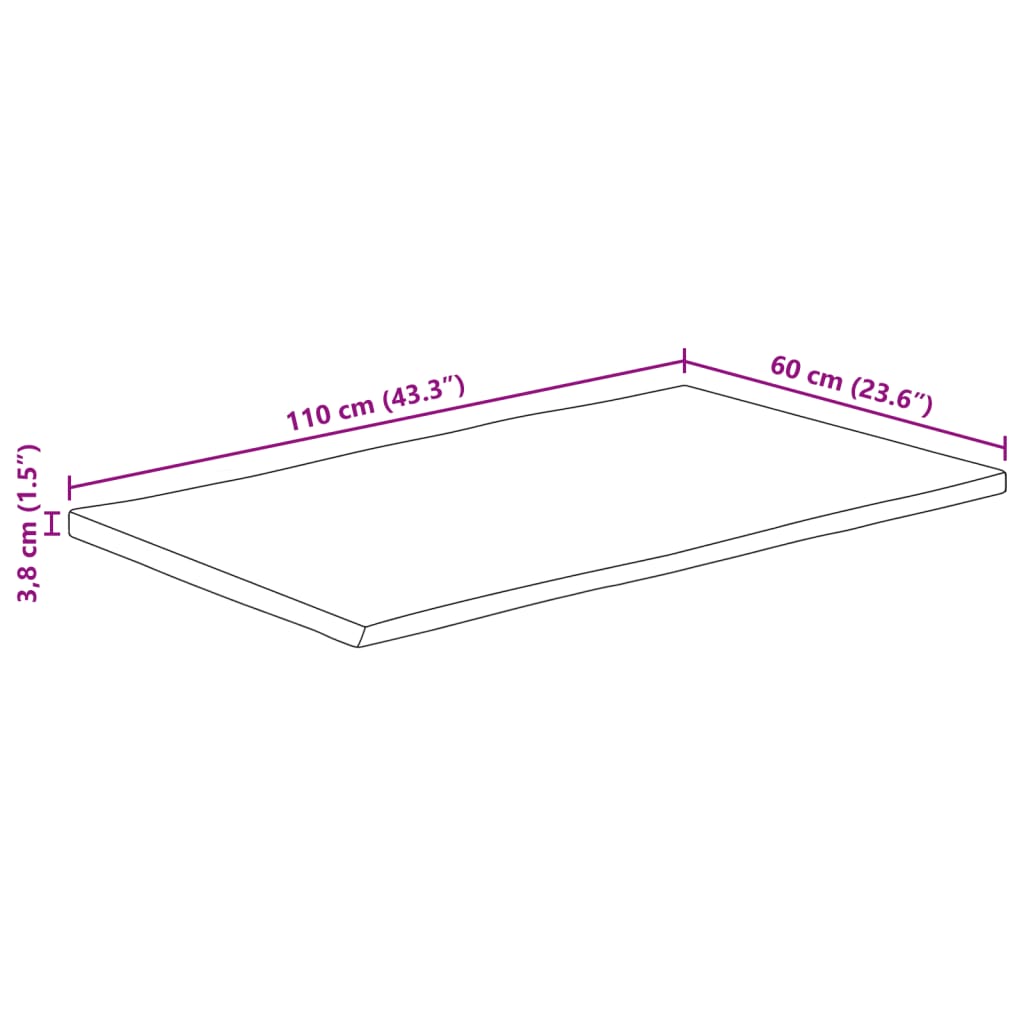 vidaXL Tafelblad rechthoekig natuurlijke rand 110x60x3,8 cm acaciahout