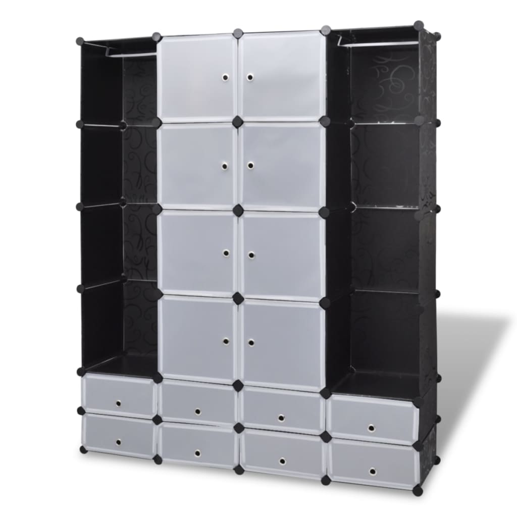 vidaXL Kast modulair met 18 vakken 37x146x180,5 cm zwart en wit
