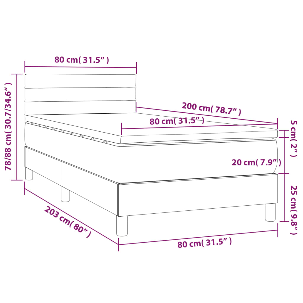 vidaXL Boxspring met matras fluweel lichtgrijs 80x200 cm