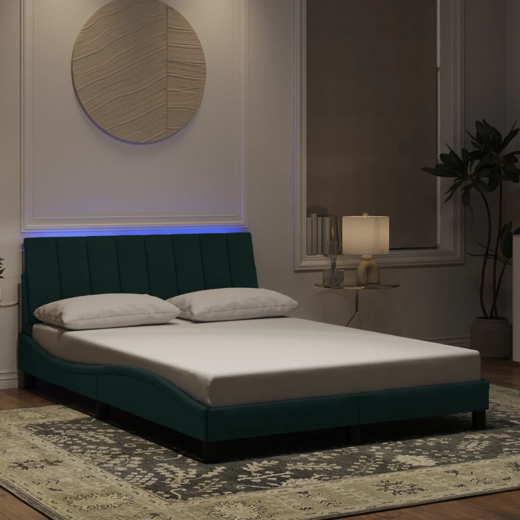 vidaXL Bedframe met LED-verlichting fluweel donkergroen 120x200 cm