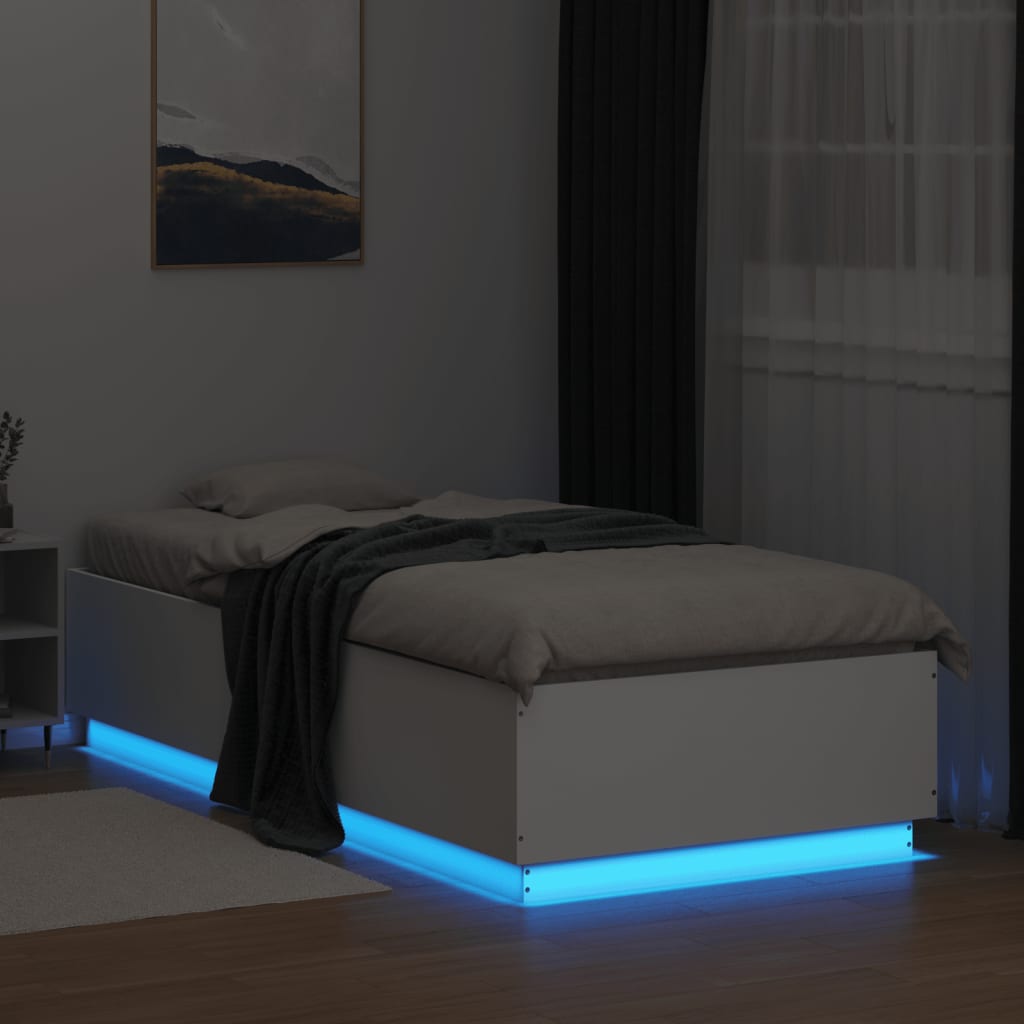 vidaXL Bedframe met LED-verlichting bewerkt hout wit 90x200 cm