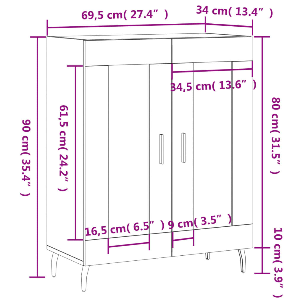 vidaXL Dressoir 69,5x34x90 cm bewerkt hout gerookt eikenkleurig