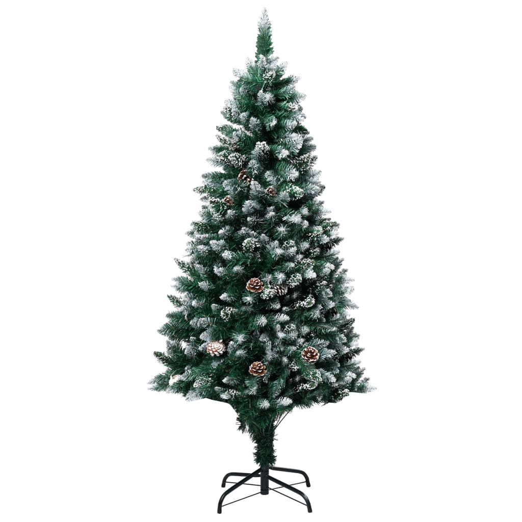 vidaXL Kunstkerstboom met LED's en dennenappels en witte sneeuw 180 cm