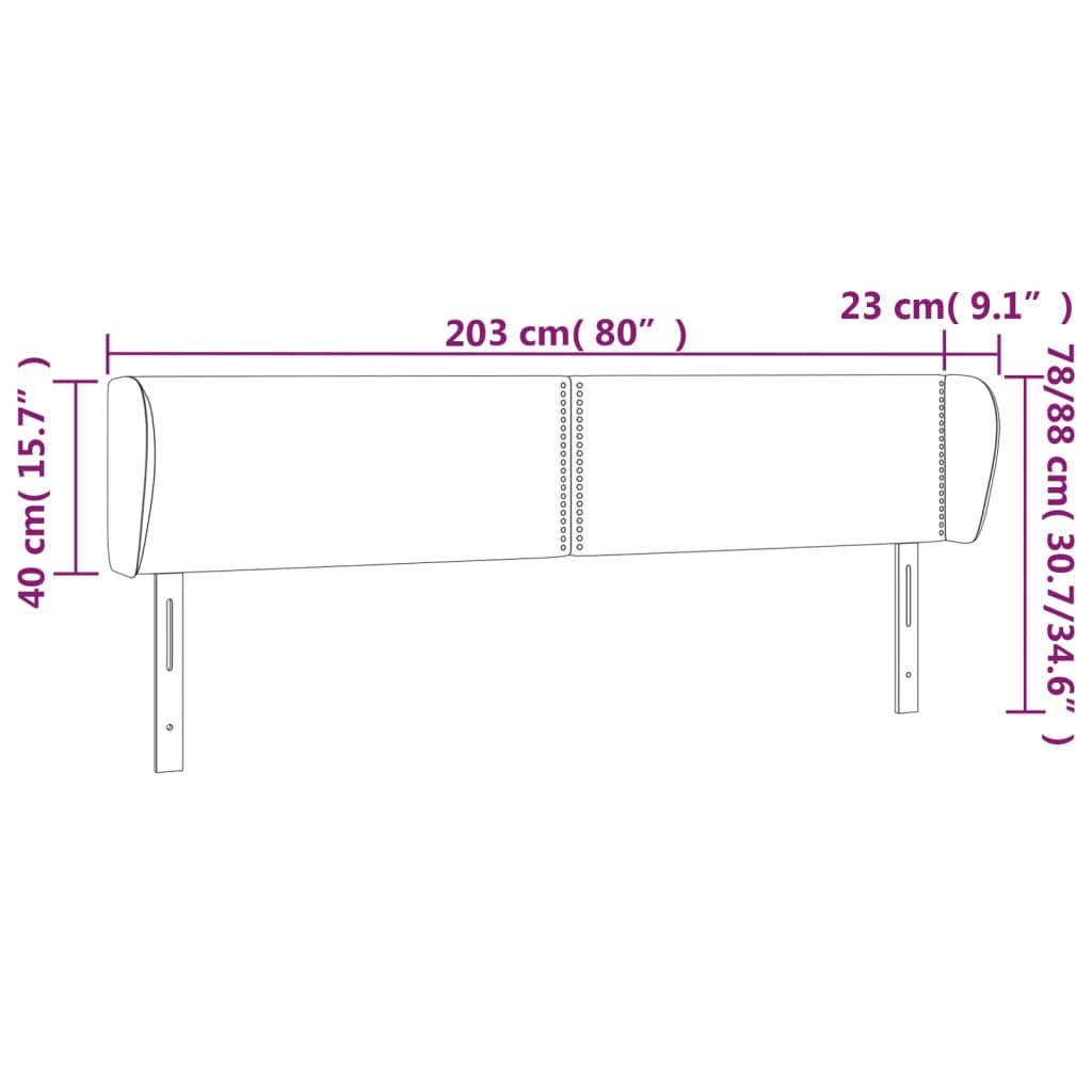 vidaXL Hoofdbord met randen 203x23x78/88 cm fluweel donkergrijs