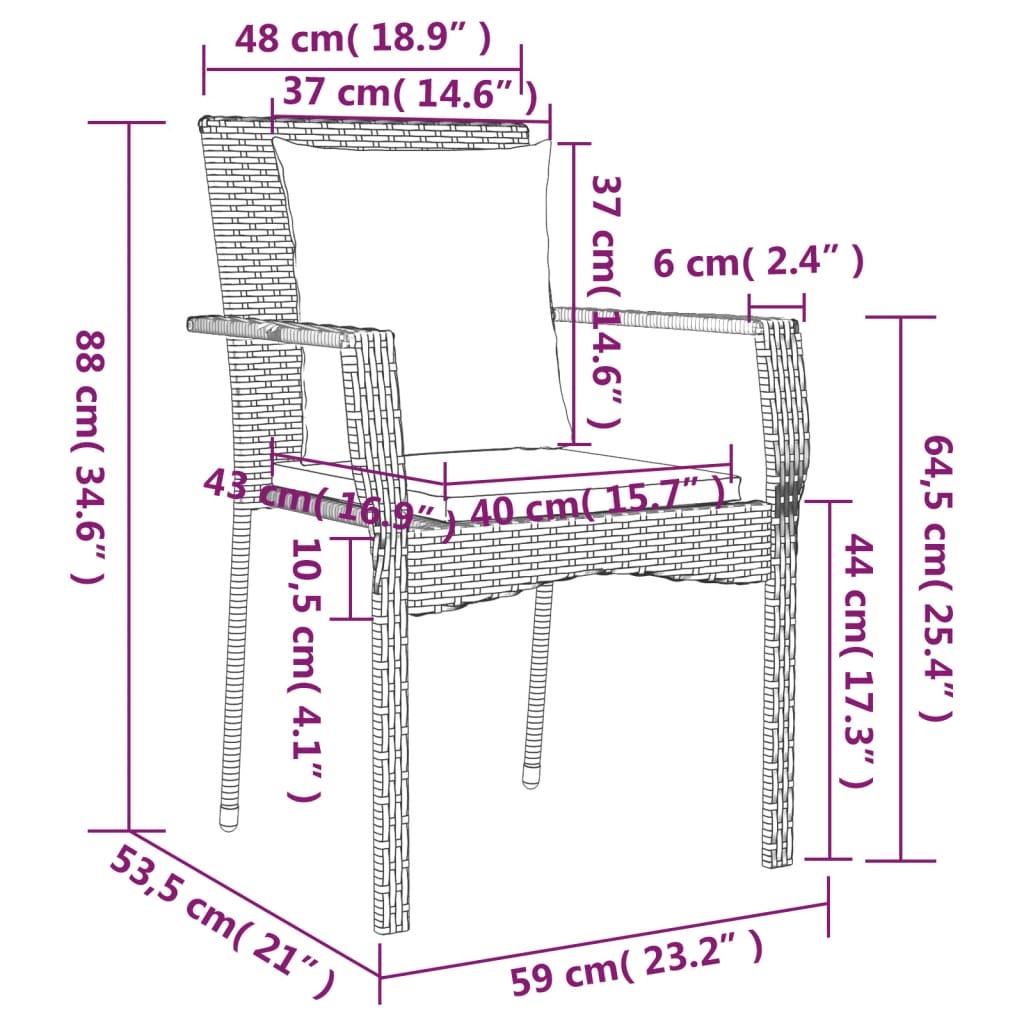 vidaXL 9-delige Tuinset met kussens poly rattan grijs