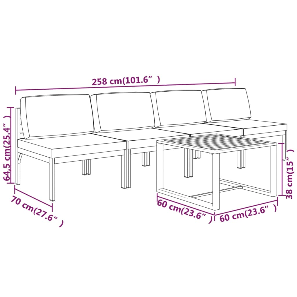 vidaXL 5-delige Loungeset met kussens aluminium antracietkleurig