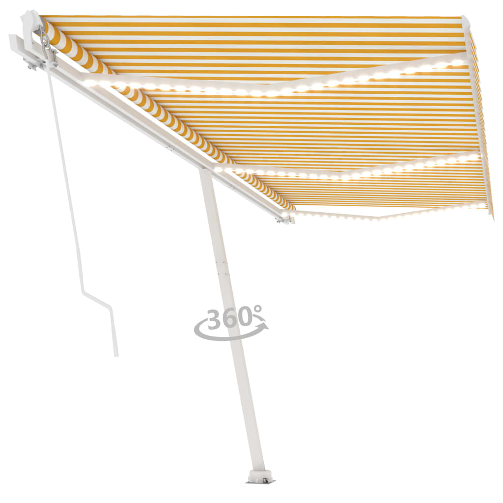 vidaXL Luifel handmatig uittrekbaar met LED 600x350 cm geel en wit