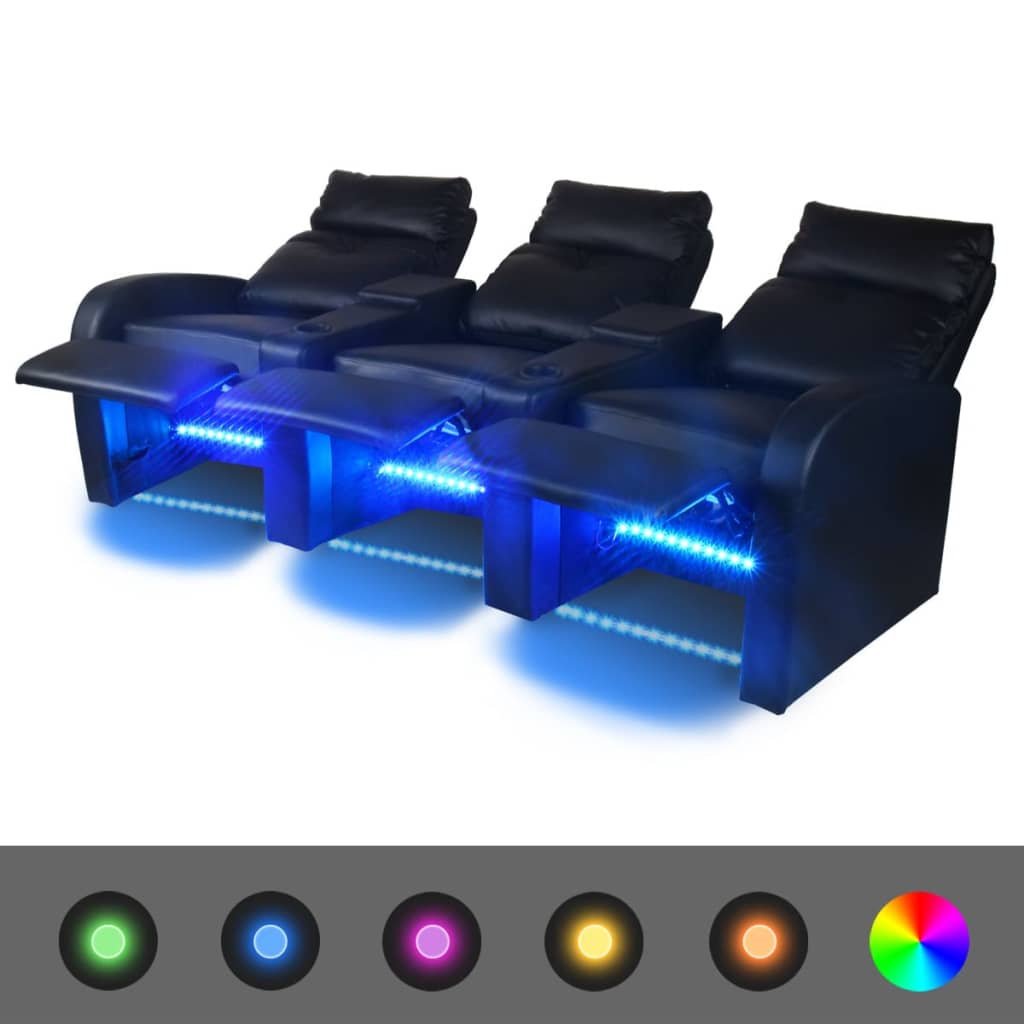 vidaXL Leunstoel 3-zits LED kunstleer zwart