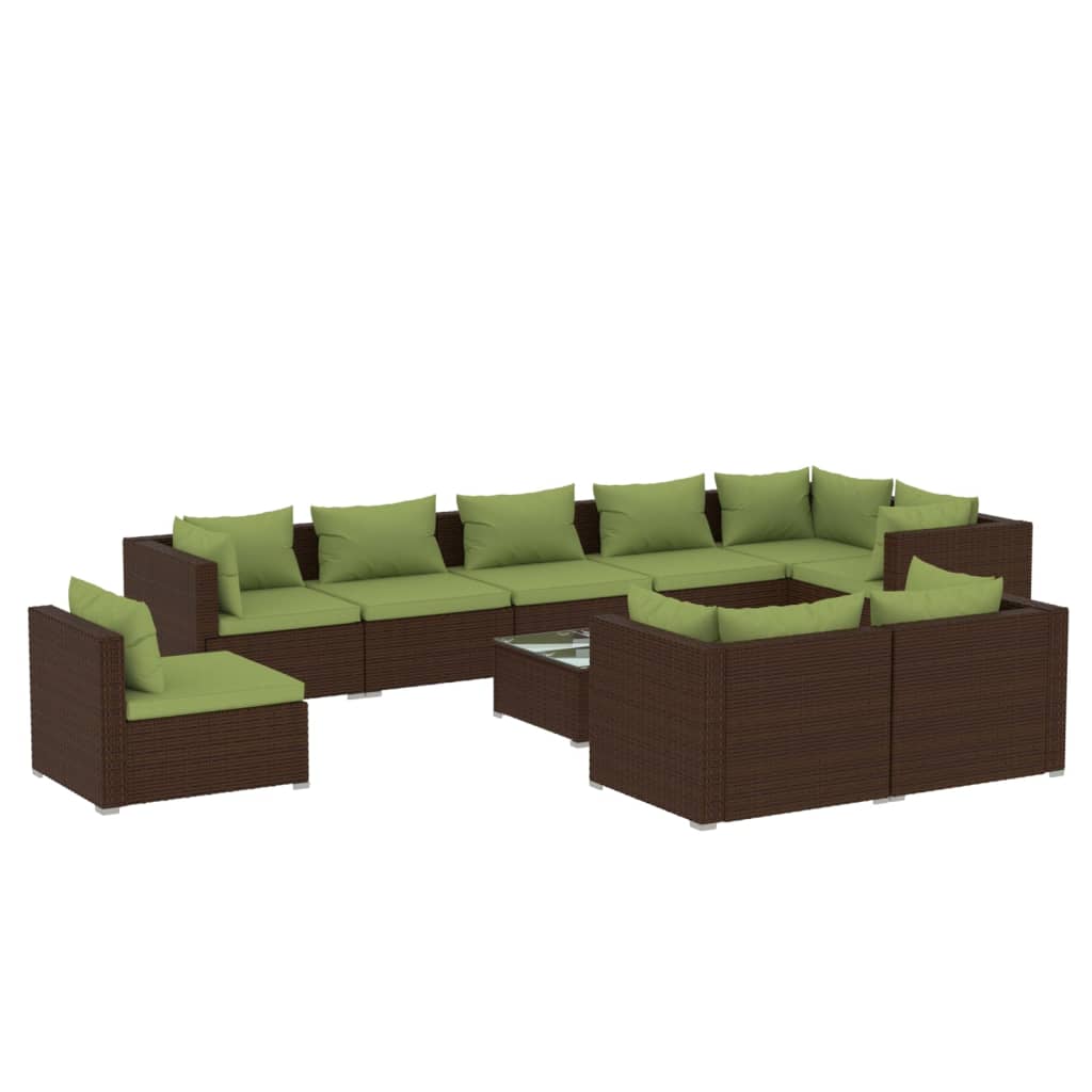 vidaXL 10-delige Loungeset met kussens poly rattan bruin