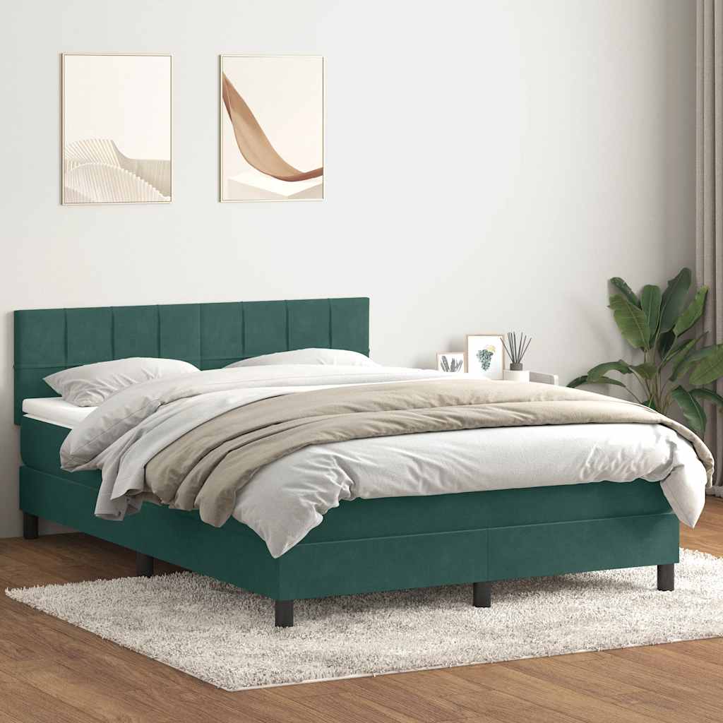 vidaXL Boxspring met matras fluweel donkergroen 140x210 cm