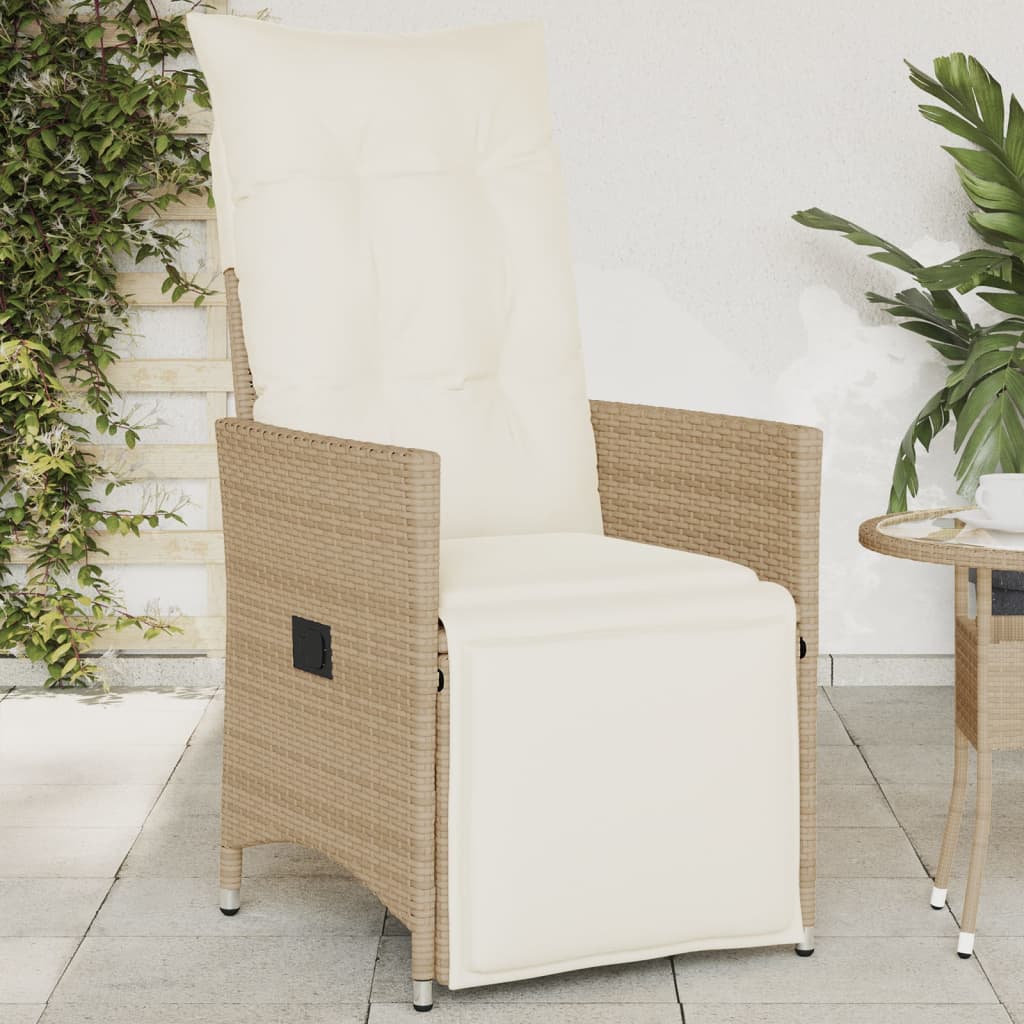 vidaXL Tuinstoel verstelbaar met kussens poly rattan beige