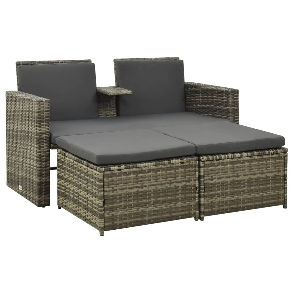 vidaXL 3-delige Loungeset met kussens poly rattan grijs