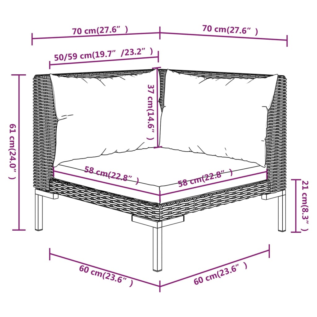 vidaXL 9-delige Loungeset met kussens poly rattan donkergrijs